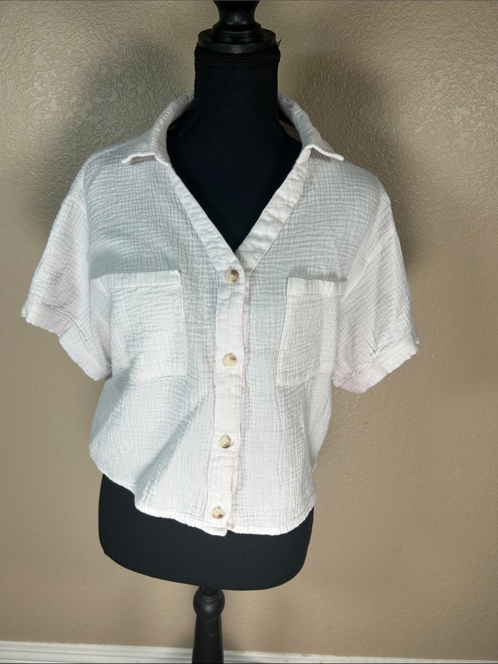 Love Notes White Gauze Button Front Utility Shirt Size Large